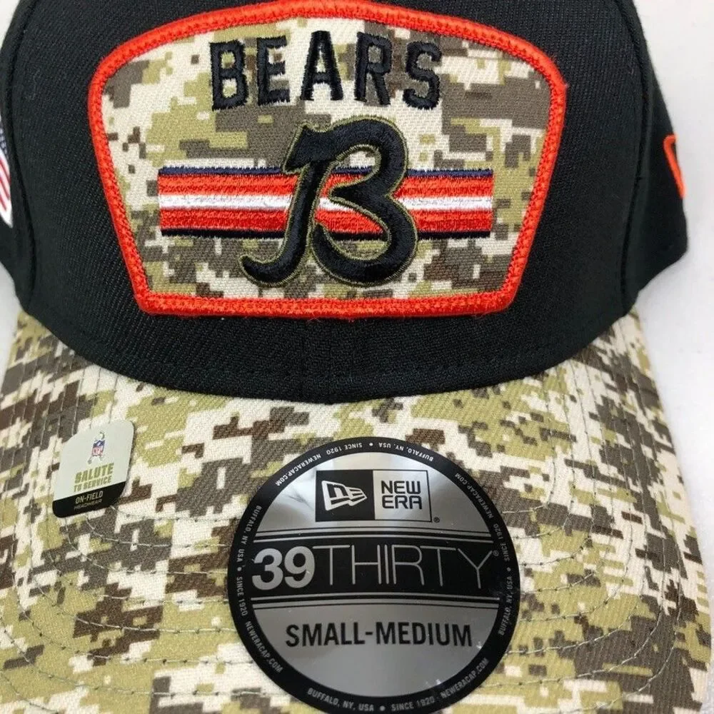 New Era Chicago Bears Salute To Service Hat Cap 39Thirty Flex S/M Black Camo NWT